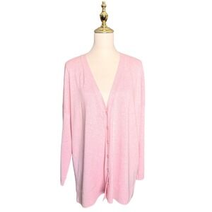 Talbots Plus Petite 3XP Pink V-Neck Button Front Cotton Rayon‎ Cardigan Sweater